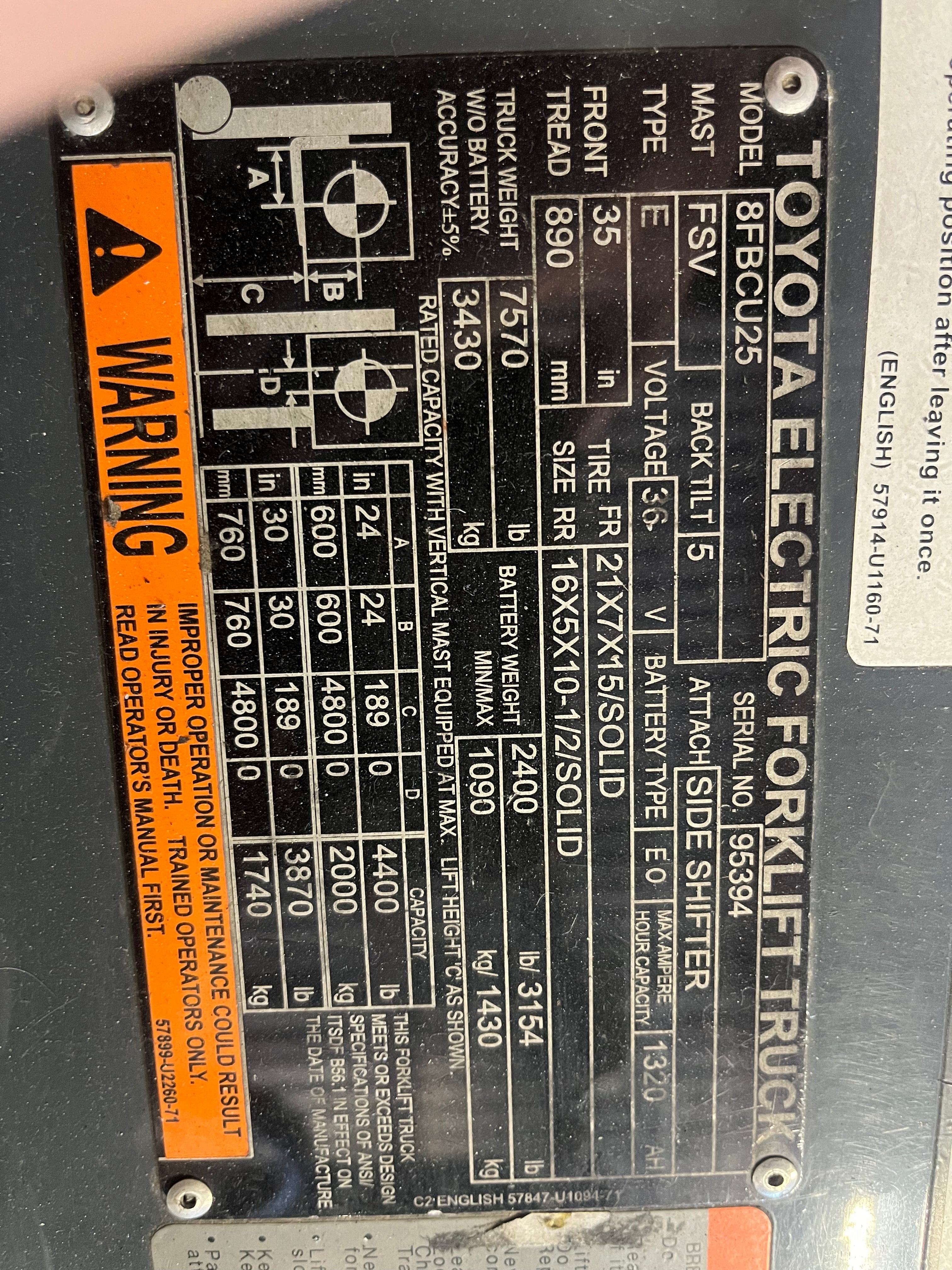Toyota Electric Forklift 2.5 Ton (C083)