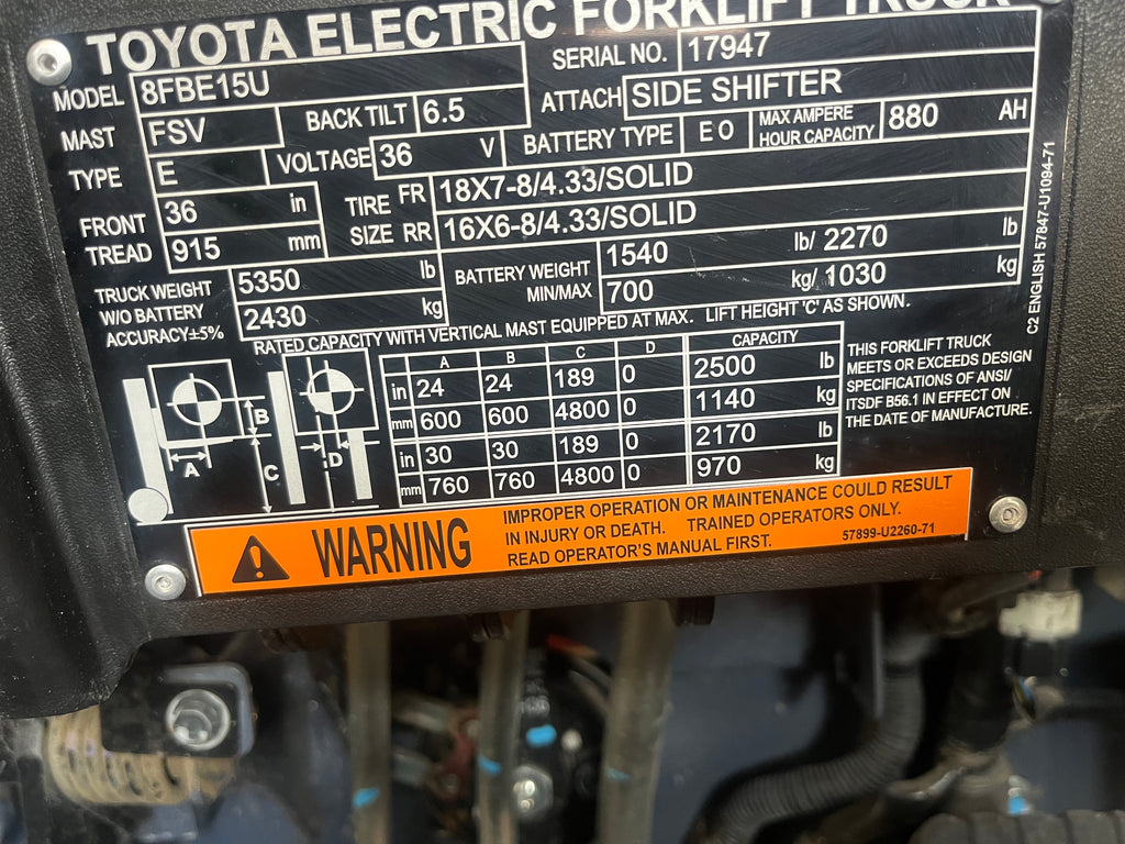 Toyota Electric Forklift (3300lbs) #97