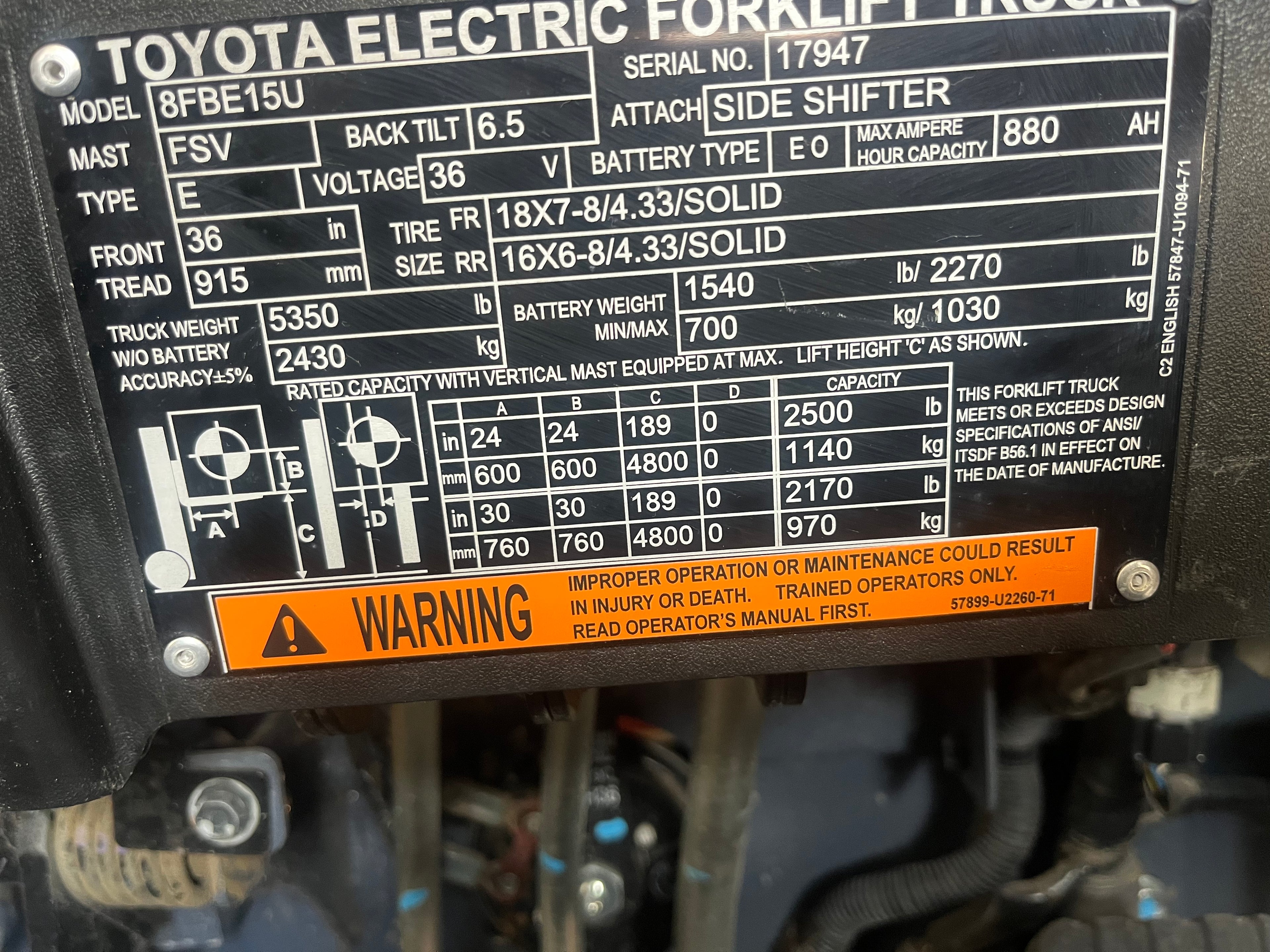 Toyota Electric Forklift (3300lbs) #97