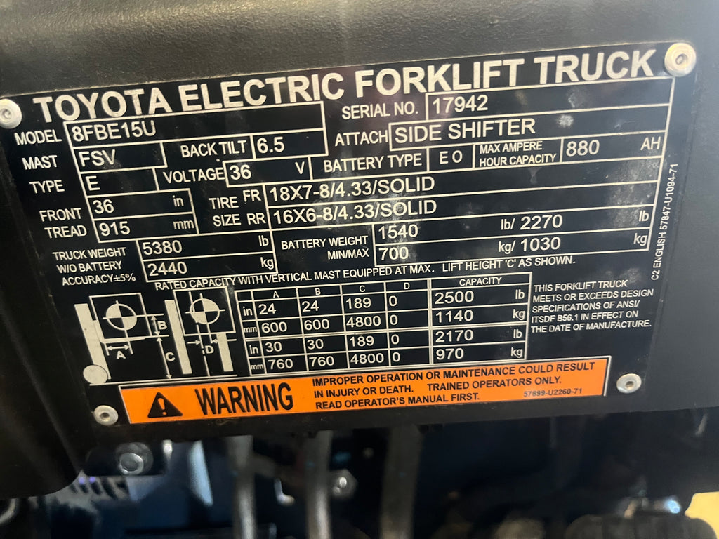 Toyota Electric ForkLift (3300lbs) #98