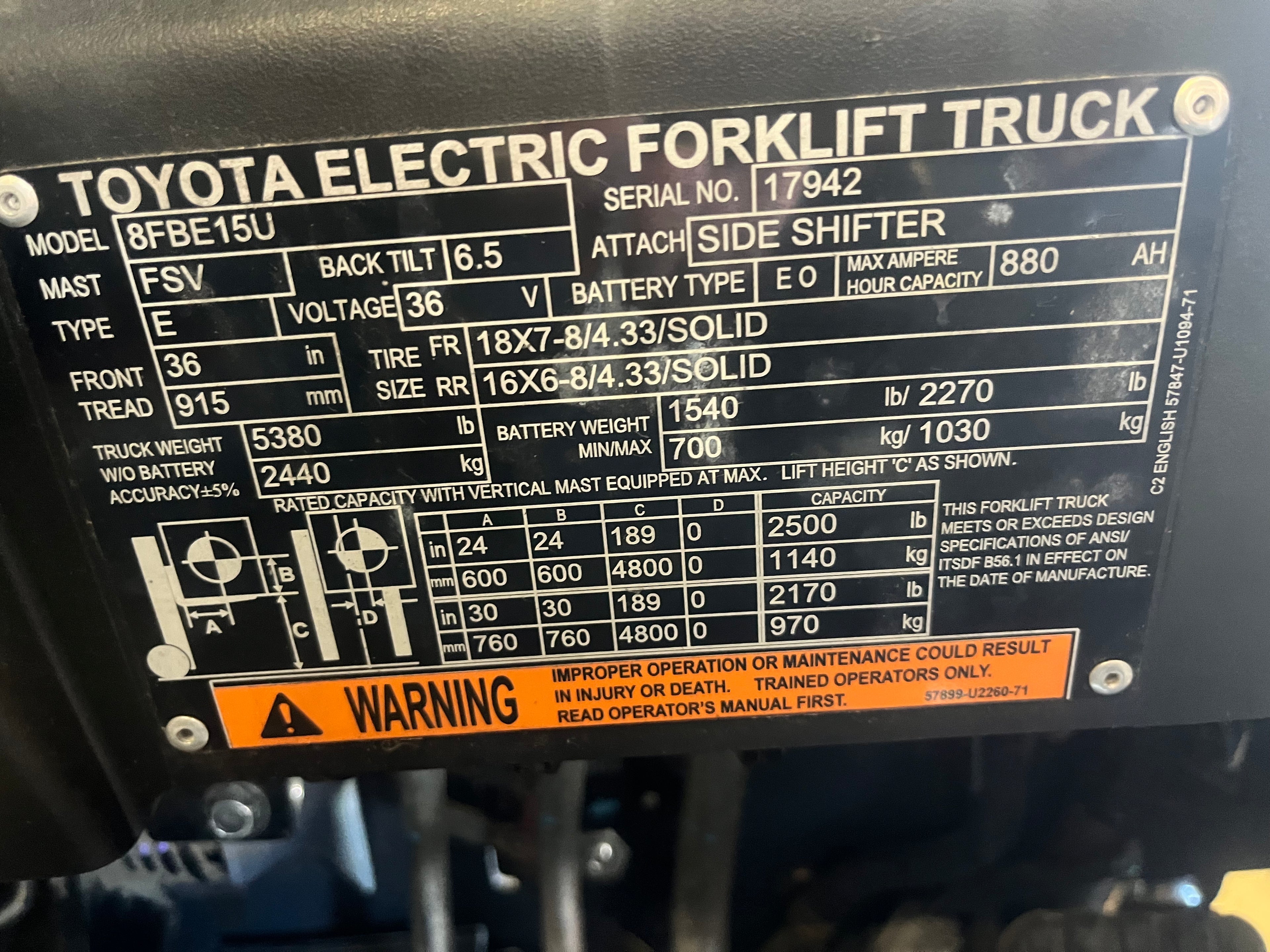 Toyota Electric ForkLift (3300lbs) #98